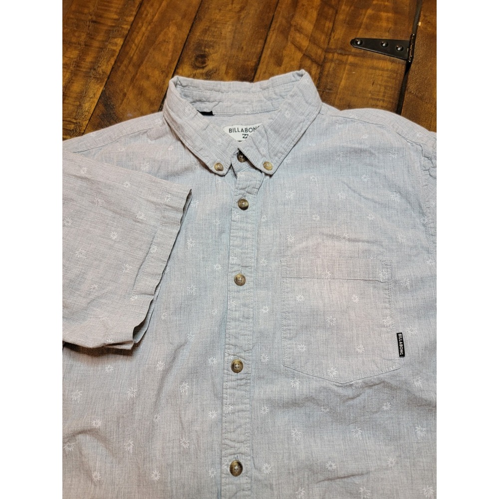 Billabong Shirt Mens Medium Blue Excellent Short Sleeve Palm Print Tailored Fit
